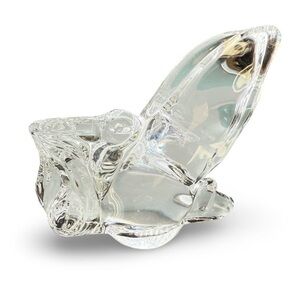 Signed Steuben Crystal Stork & Baby Figurine Etched Glass Art